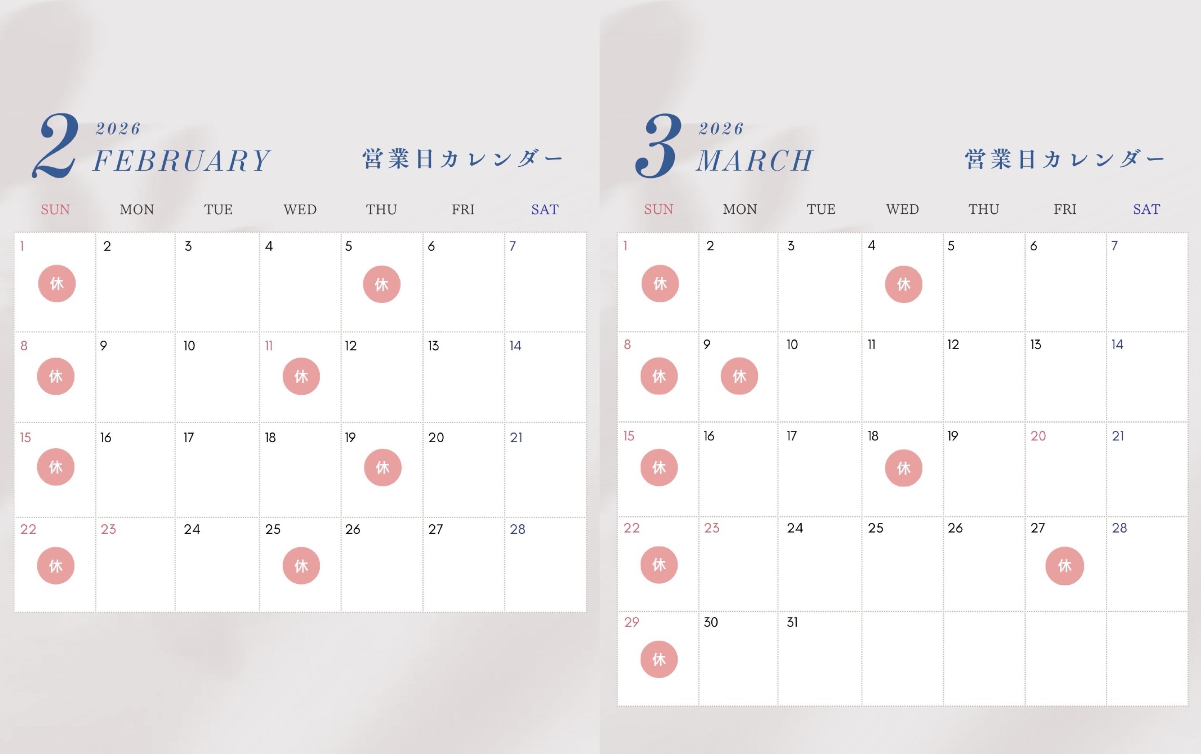 2月3月休診日